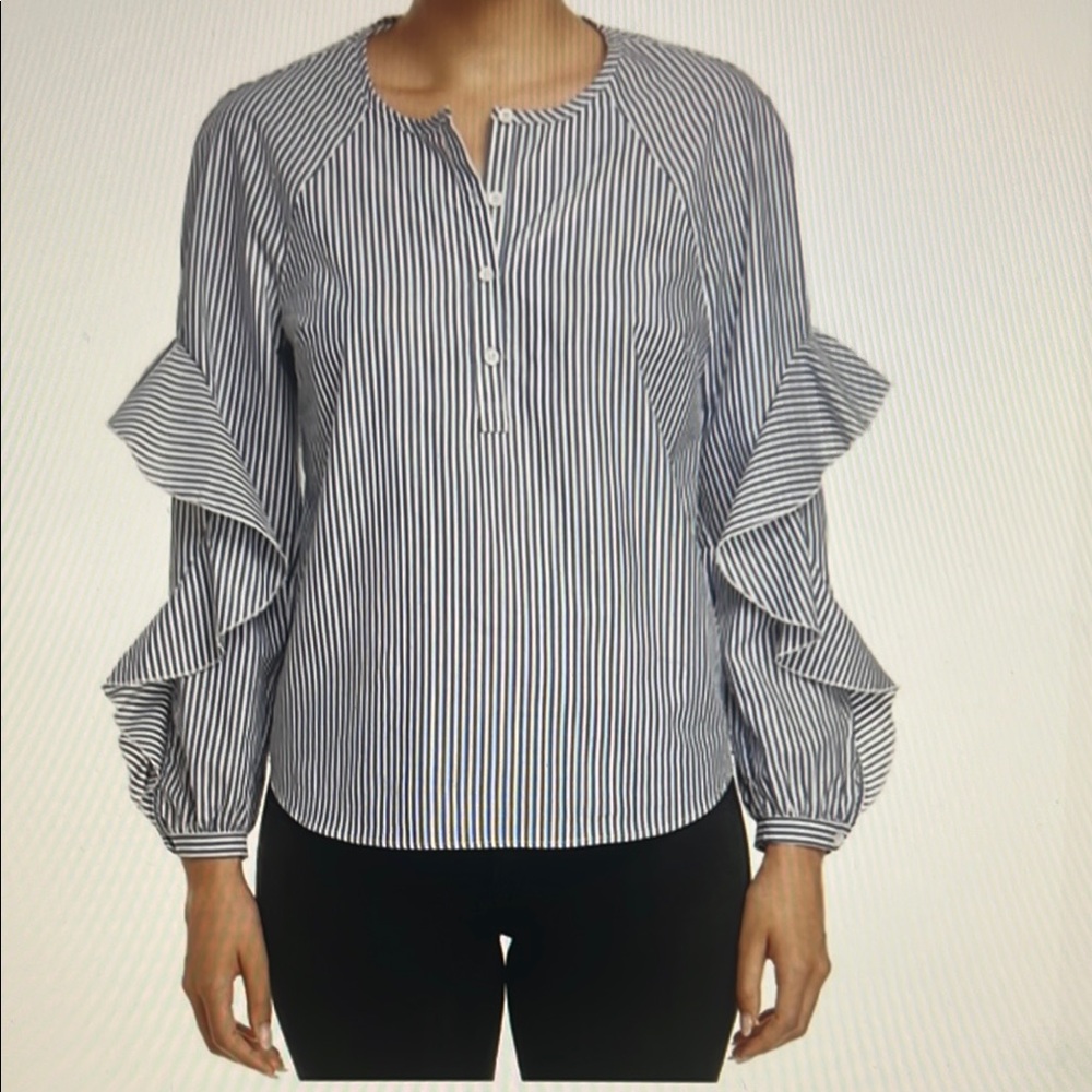 Striped Navy and White Women's Top with ruffled sleeves